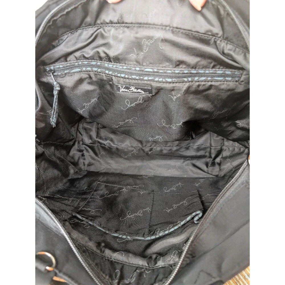 Vera Bradley Classic Toggle Tote Purse Black Quilted Microfiber Shoulder Bag GUC